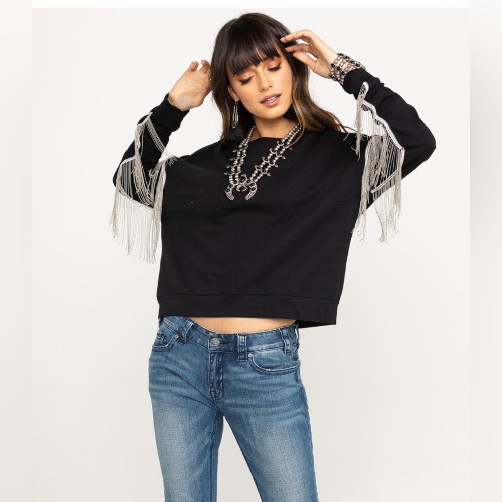 Roper Black Hoodie with Silver Fringe